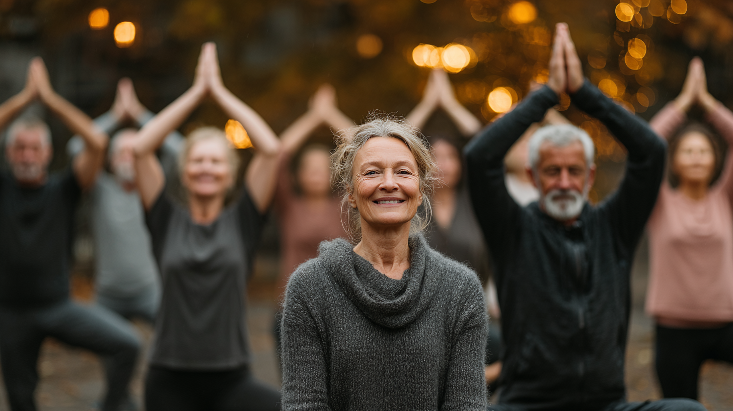 Група старших людей займається йогою
